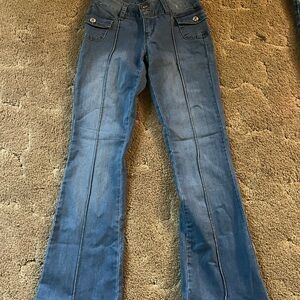 Blue Flare Wide Leg Jeans with Faded Look